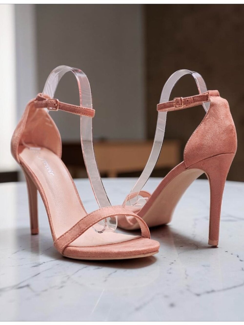 Elegant Blush Pink Stiletto Heels With Open Toe & Ankle Strap
